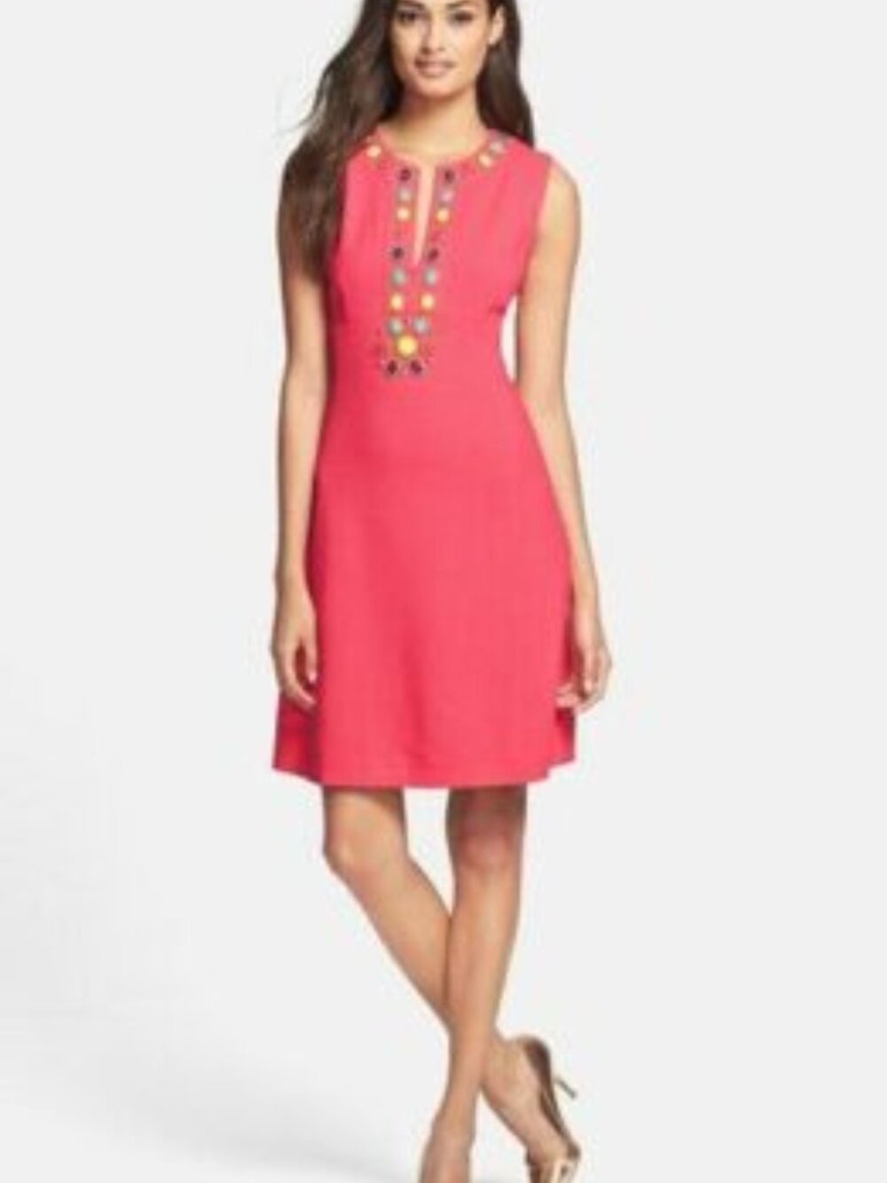 Kate Spade Edith Embellished Linen Blend Shift Dress Coral 00
